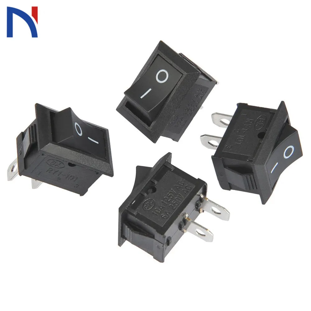 Interruptor liga/desliga kcd1 15*21mm, interruptor tipo barco com 2 pinos 6a 10/20 v 10a 250v 15x21, interruptor de alimentação, preto, novo, 125 peças