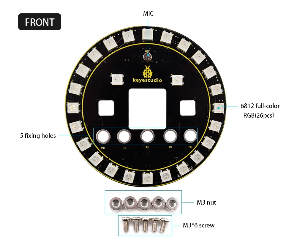 Keyestudio Micro Bit 6812 Full RGB LED Vòng Shield Ban Cho Micro: Bit