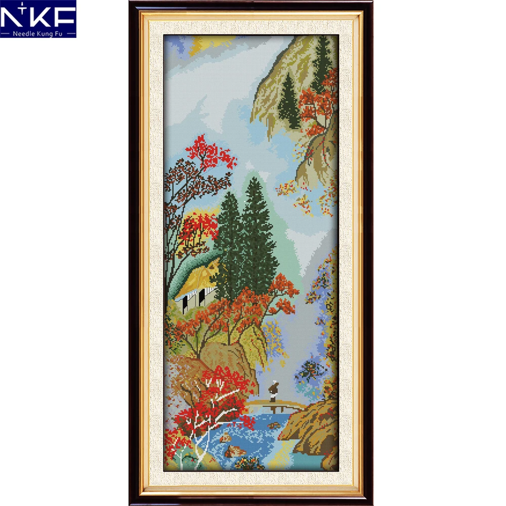 NKF Cloud In The Hills Pattern 11CT14CT Painting Cross Stitch Set for Embroidery Stamped Kits Wall Decor Needlework Cross Stitch