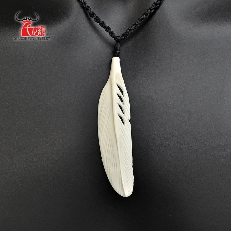 GX071 Hot Sale Maya pendant Primitive tribes Choker Handmade Carved feather necklace man yak bone jewelry necklaces of surfing