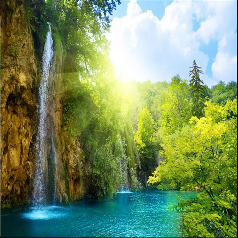 

beibehang wallpaper Waterfall scenic lake resort morning sun background large mural papel de parede 3d wall murals wallpaper