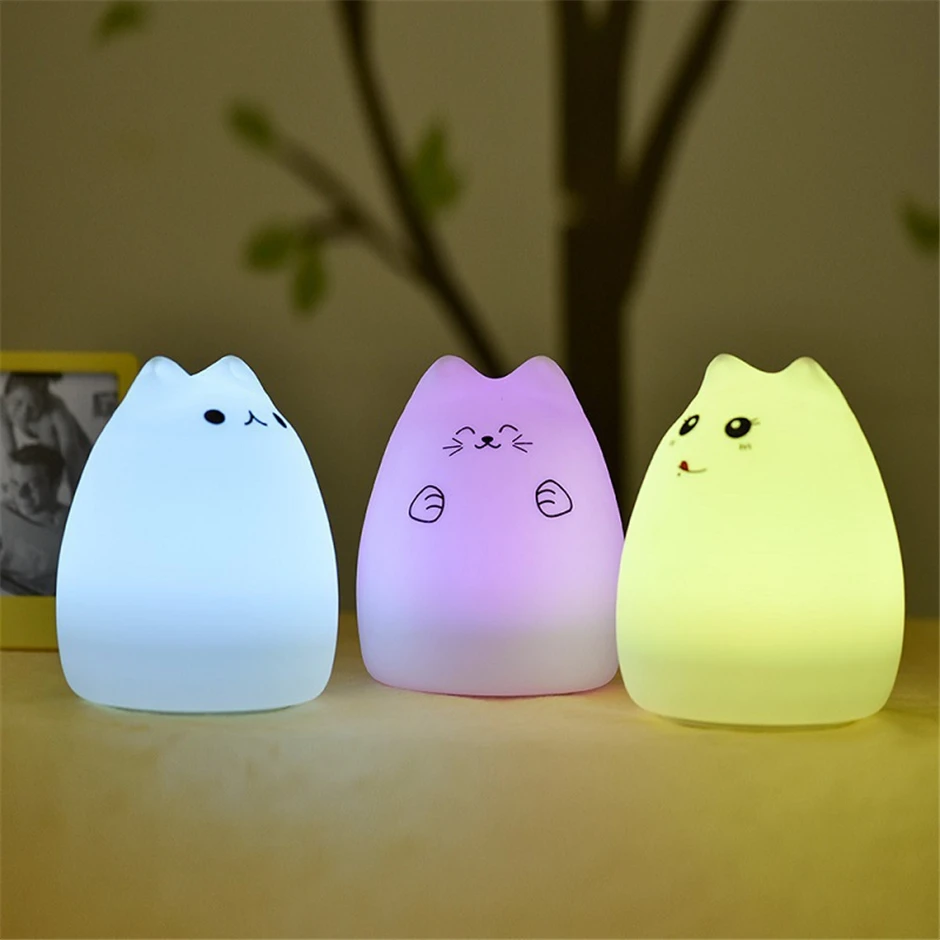 참신한 야간 조명, 새로운 다채로운 LED 야간 조명, 귀여운 고양이 스타일 실리콘, 먼 제어, 터치 센서 조명, 홈 장식, 2019