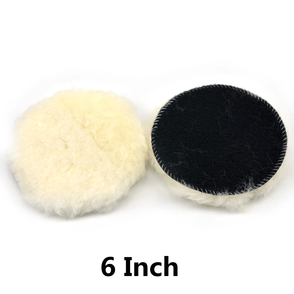 POLIWELL 2Pcs 2/3/4/5/6 Inch Wool Pads Flocking Back Waxing Polishing Buffing Pad Wheel Car Auto Paint Care Polisher Discs