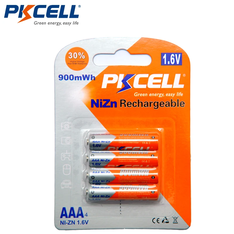 4Pcs/1Pack PKCELL NIZN 1.6V 900MWH AAA Rechargeable Battery 3A Bateria Baterias