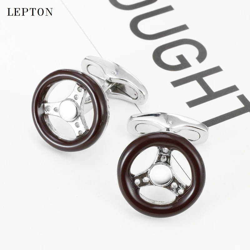 

Lepton Car Steering Wheel Cufflinks for Mens Shirt Cuff Cuff links High Quality Brown Enamel Wheel Cufflink Relojes gemelos