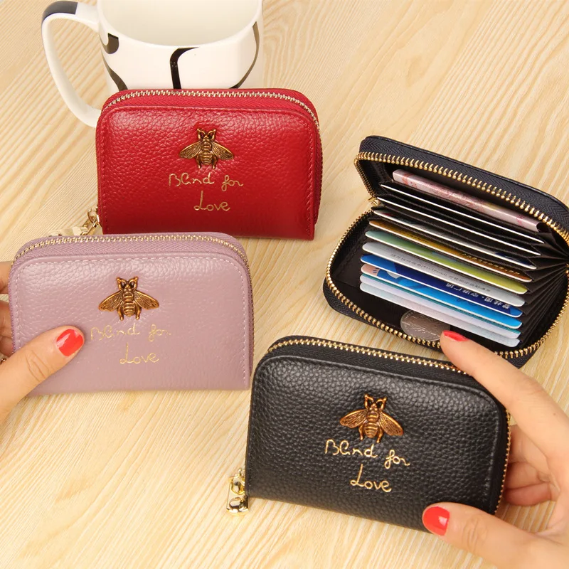 Women Ladies Genuine Real Leather Plastic Credit Card Case Female Fashion Zipper Wallet Small Change Organizer Bag Coin Purse