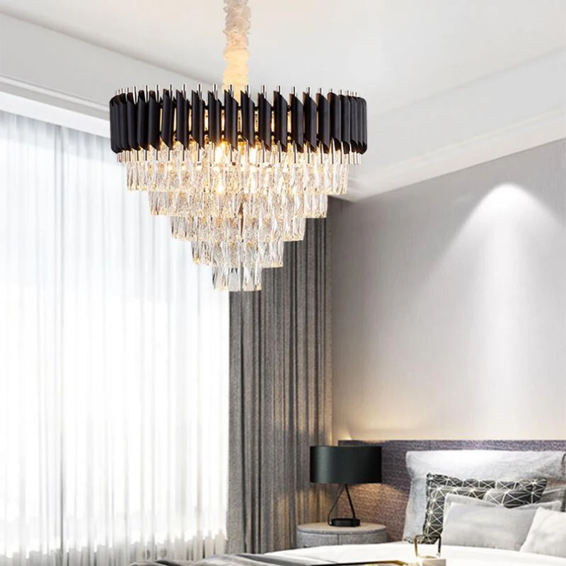Manggic Lighting Fixtures Modern Chandelier For Dining Room Luxury House Design Living Lamp Black Crystal  Device