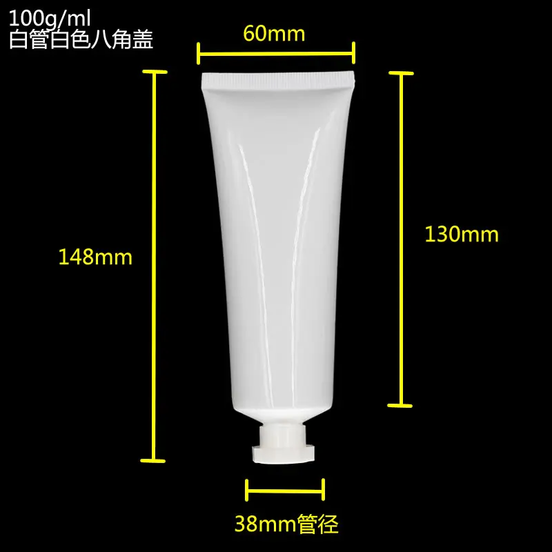 

100ML Sunscreen screamTube,100G white Cream Tube with white or black octagonal lid,Sample soft Tube eye cream container