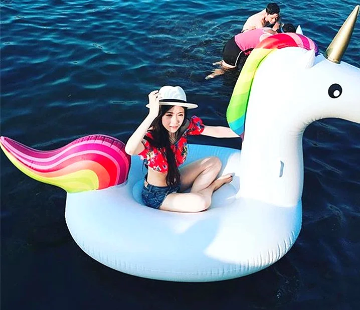 

Rainbow Unicorn Pegasus mounts inflatable water floating bed floating row inflatable water toy swimming circle