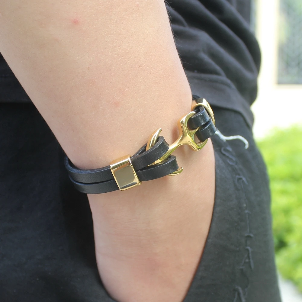 TYO Charm Anchor Bracelet Pattern Steel Genuine Leather Bracelet For Birthday Party Gift Men Bangles Dropshipping Dropshipping
