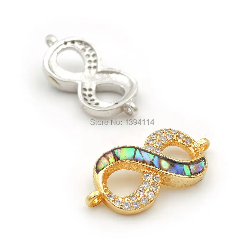 17*7*3mm 23*10*3mm Micro Pave Clear CZ Abalone Shell Eight Connector Fit For Women As DIY Bracelets Accessory