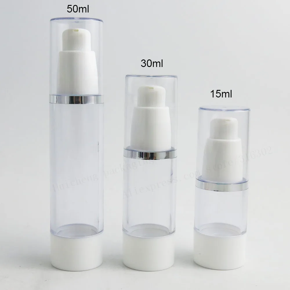 20 x 50ML 30ML 15ML Portable Airless Pump Bottle 1oz Refillable Cosmetic Container PP Airless Cosmetic Packaging