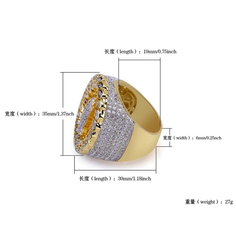 TOPGRILLZ Copper Gold Color Plated Micro Paved AAA CZ Stone Hand Round Ring Hip Hop Men Charm Jewelry Gifts With 8 9 10 11 12