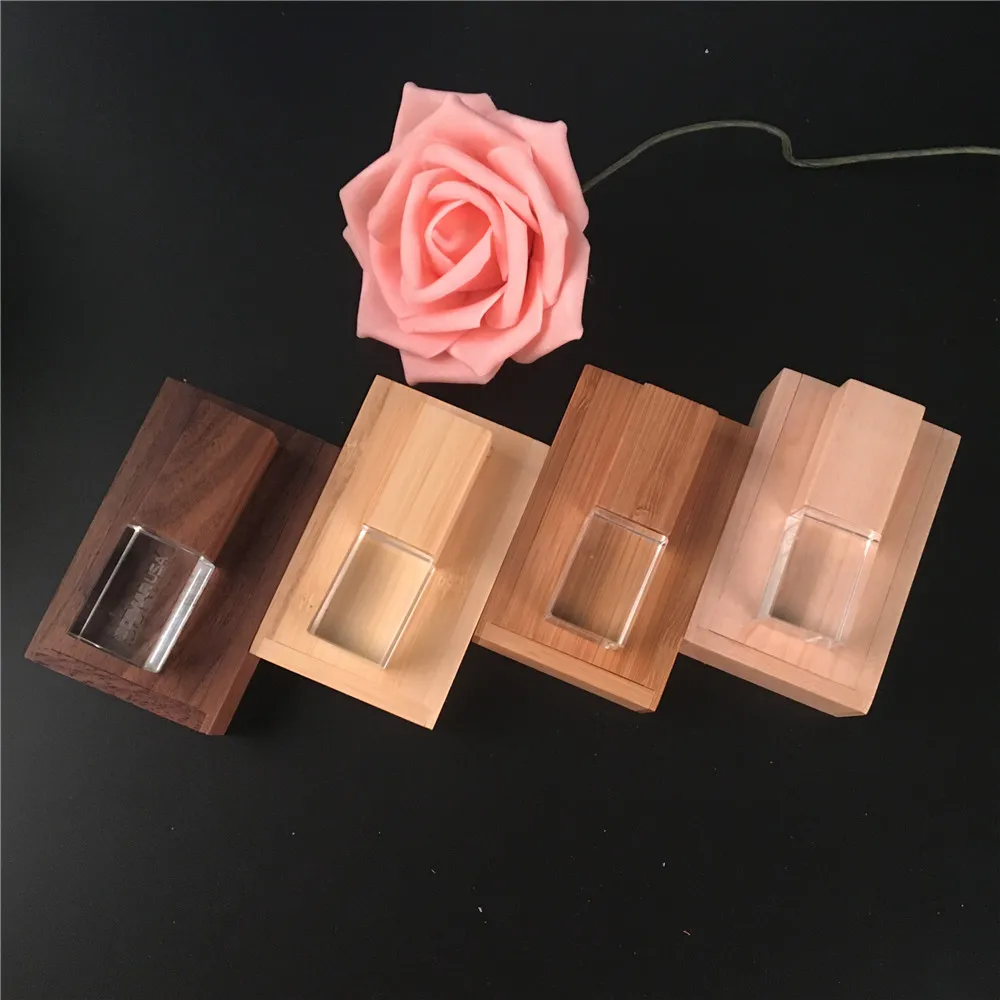 Свадебная фотография с пользовательским логотипом деревянная Хрустальная + деревянная коробка USB 2,0 Версия фонариков с памятью