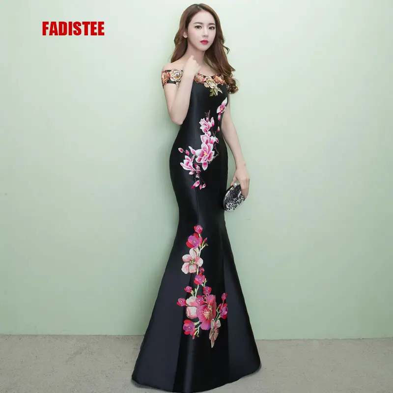 FADISTEE-Vestidos de noite com renda estilo trompete flores bordadas, vestido de festa, vestido elegante, nova chegada