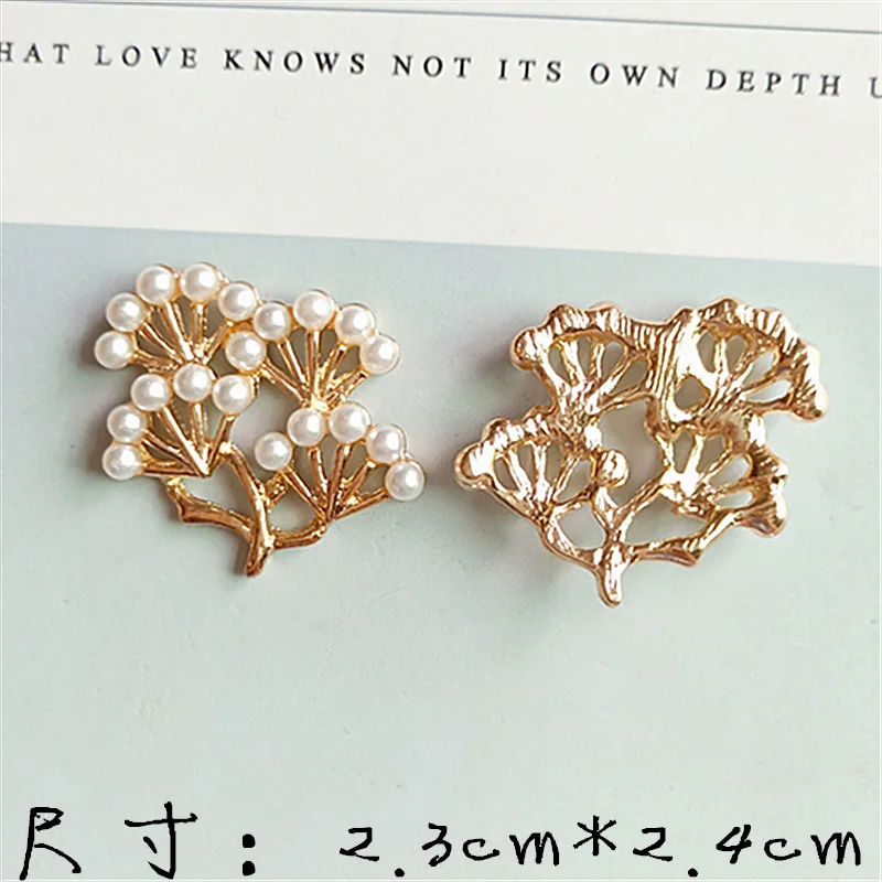 50pcs Gold Color Imitation Pearl Fan shape Branch Charm Leaf Branch Pendant DIY for Handmade Wedding Jewelry Making wholesale