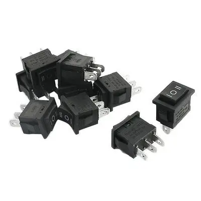 

100pcs/lot 15*21mm Rocker Switch AC250V 6A AC125V 10A Black SPDT Latching Snap in 3Pins ON-OFF-ON Boat Switch