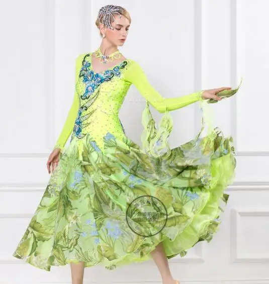 

green customize custom standard ballroom Waltz tango Fox trot Quick step Ballroom Modern competition Dress