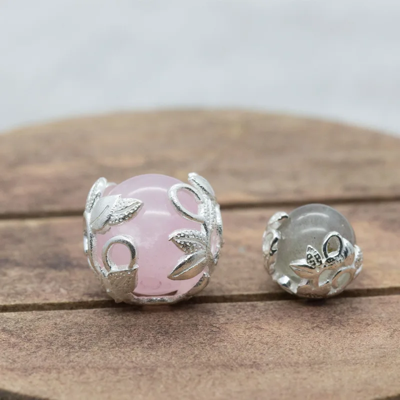 1pc 100% 925 Sterling Silver Flower Encircle Bead Caps Fit 7-12mm Size Hollow Bead Spacer DIY Bracelets Jewelry Make Accessories