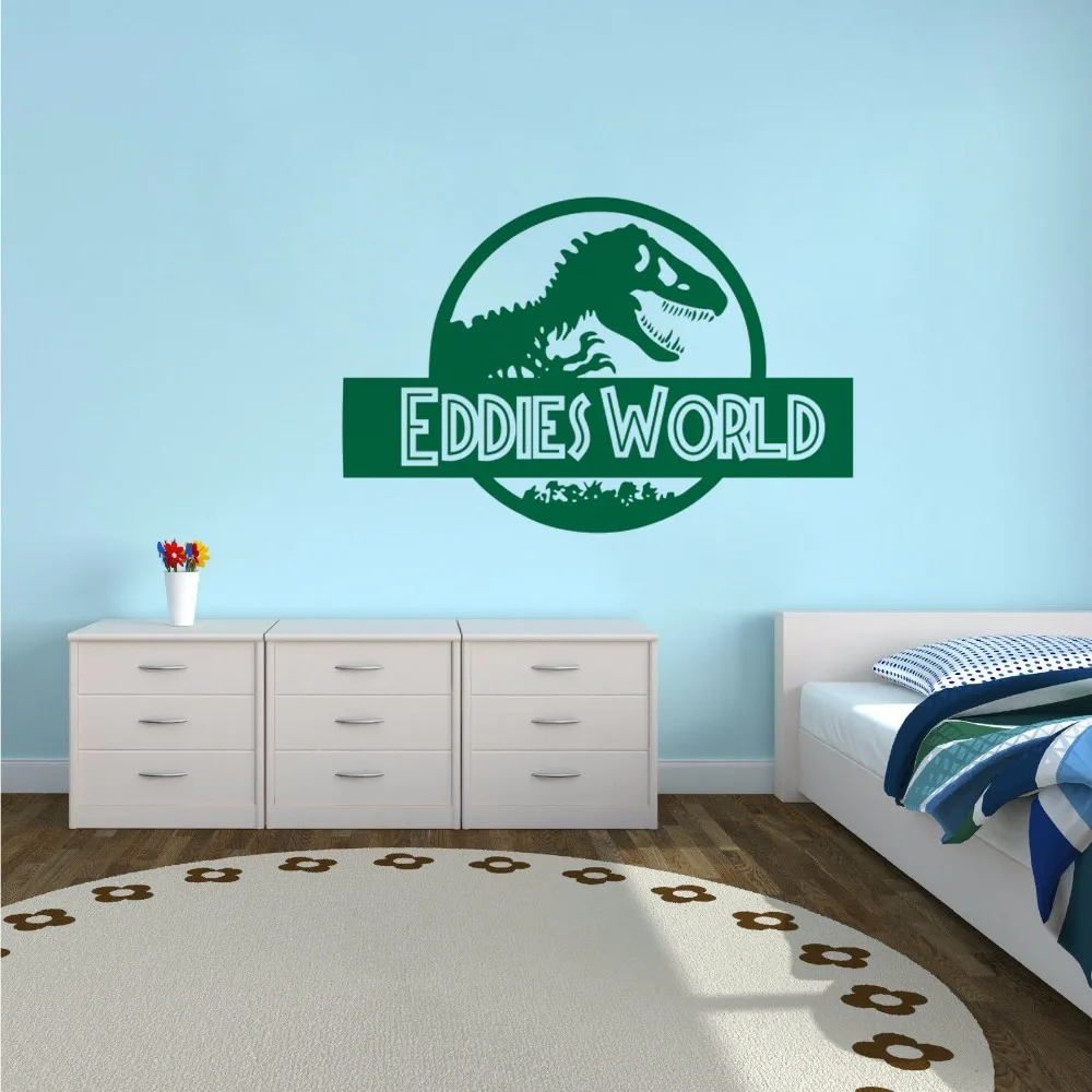 Jurassic World Wall  Decal Custom Kids Name Wall Sticker Dinosaur Nursery Decoration Animals Theme Party Vinyl Decal Art AZ171