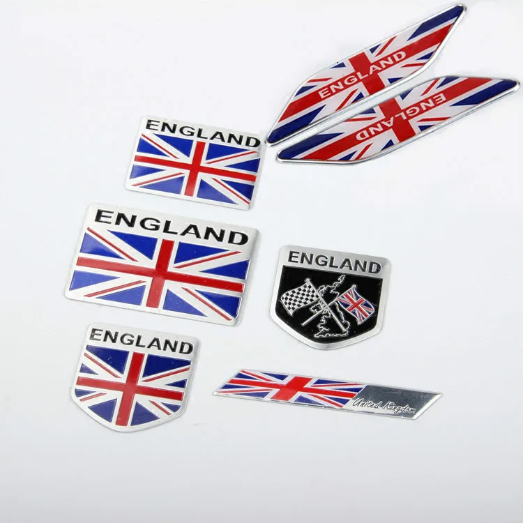 1 PCS UK England Flag 3D Aluminium Label Emblem side badge Car Stickers Long Square Shield for Jaguar MINI MG Car Styling