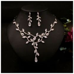 Zircon Wedding Jewelry Sets Choker Necklace Wedding Necklaces and Earrings for Women Floral Wedding Accessories