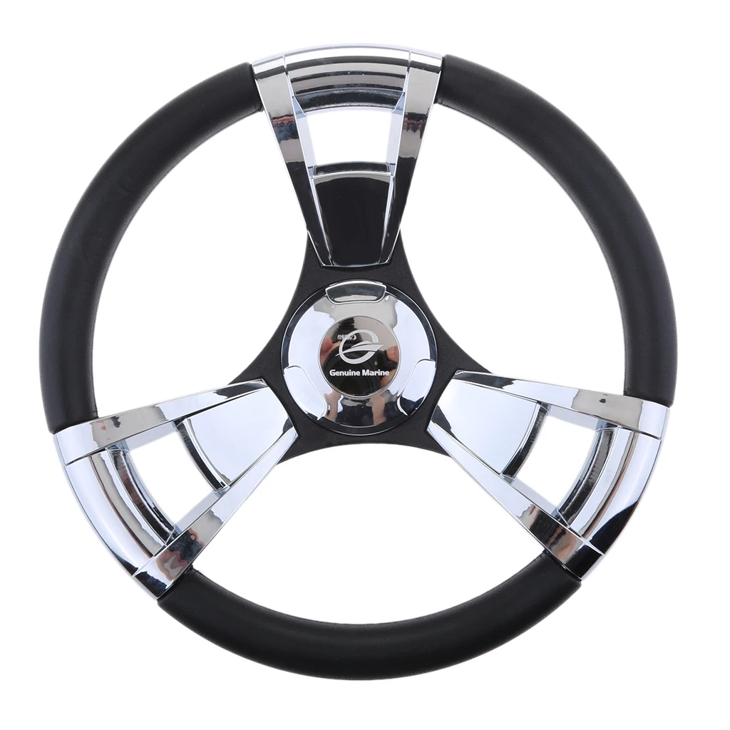 350mm Boat Steering Wheel Polished 3 Spoke boats with 3/4 Inch Shaft Boat Accessories Marine for Vessels Yacht