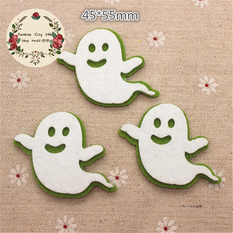 10pcs/lot Non-woven Fabric Handmade Kawaii Halloween Ghost Patches Felt Accessories for DIY Scrapbooking,45*55mm