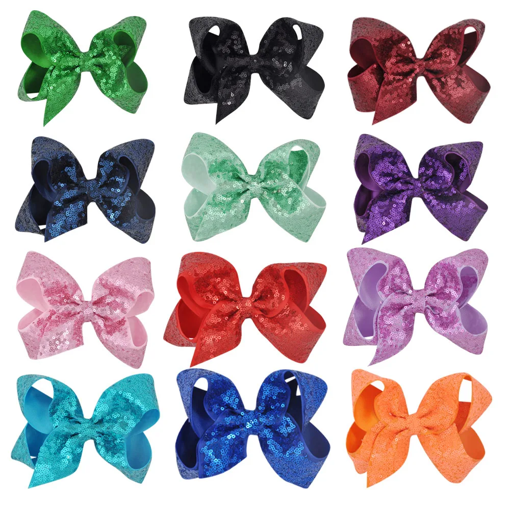 6 Inch Shiny Sequins Grosgrain Ribbon Hair Bows With Clips Boutique Girls Hairpins Children Kid Headwear Girl Hair Accessories