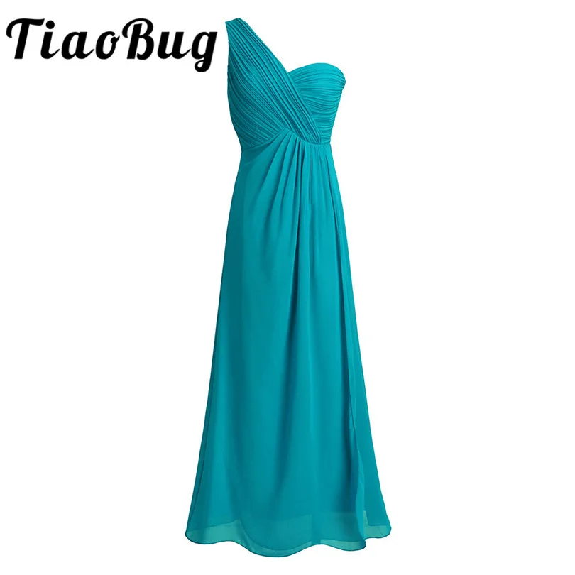 

TiaoBug One Shoulder A Line Bridesmaid Dresses Long Chiffon Wedding Guest Princess Floor Length Teal Navy Blue Pink Dresses