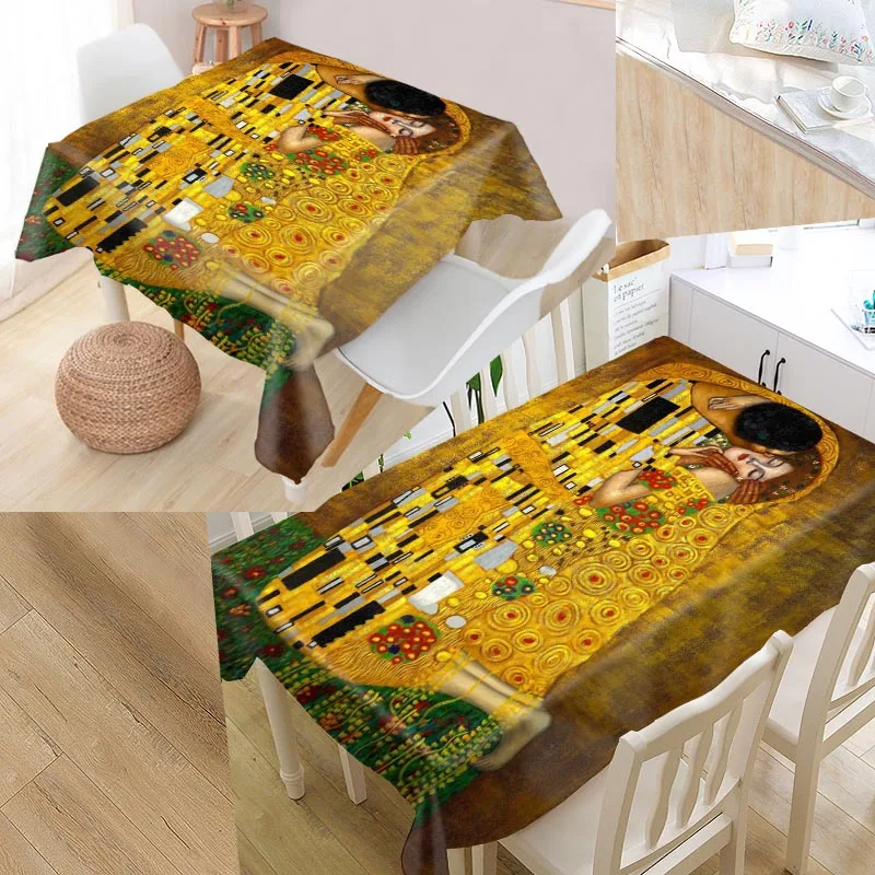 The Kiss Gustav Klimt Custom Table Cloth Oxford Print Rectangular Waterproof Oilproof Table Cover Square Wedding Tablecloth