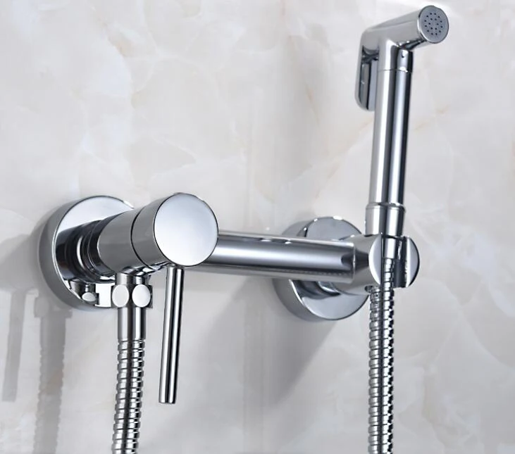 

Solid Brass Chrome Handheld Bidet ,Toilet Portable Bidet Shower Set With Hot and Cold Water Bidet Mixer BD557