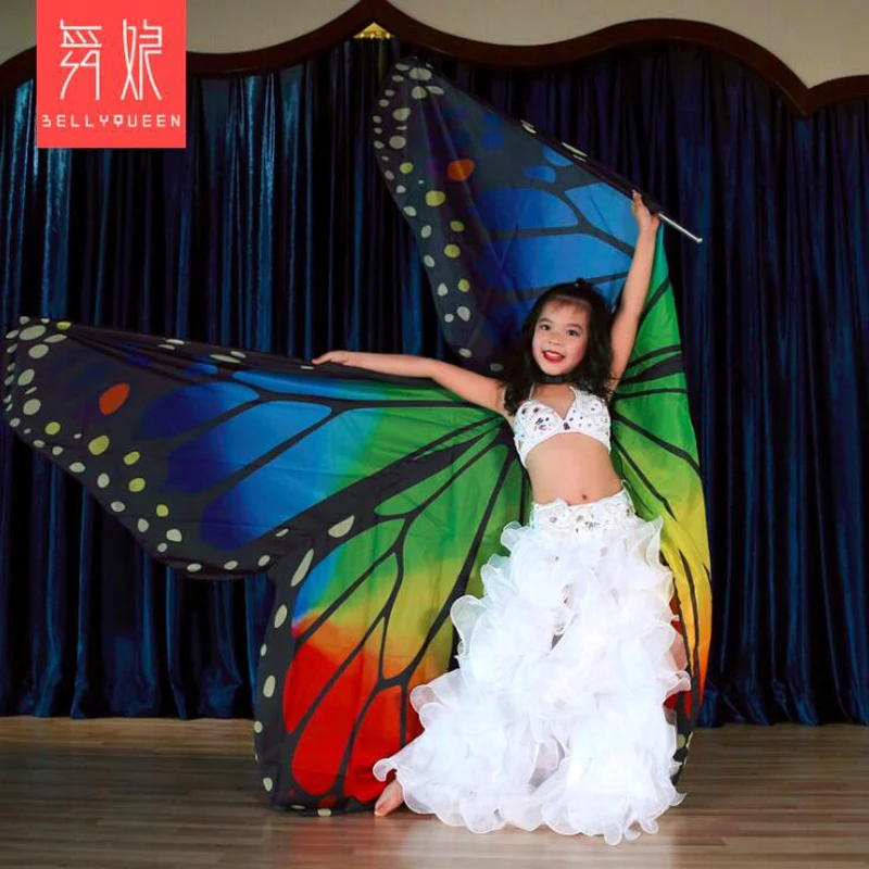 

New Belly Dance Kids Butterfly Isis Wings for Children Rainbow Stage Performance Props Wings Polyester dancing Wings for Girls