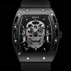 Mens Luminous Black Silicone Strap Army Skull Rectangle Dial Face with Stars Quartz Watches BGL1612G-2