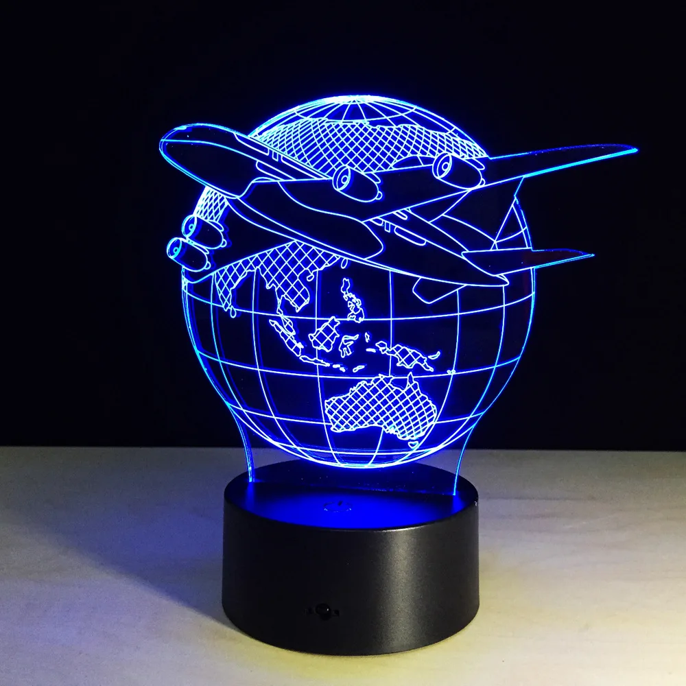 Cool Toy 3D Aircraft Warplane Lamp Model Creative Night Light Touch Jet Plane Desk Lamp LED Hologram illusion Lamp Bedside Lamp