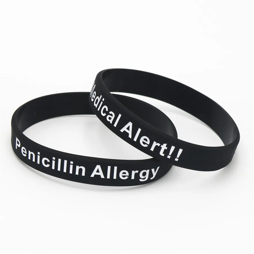 1PC Hot Sale Bracelets Medical Alert Penicillin Allergy Silicone Wristband Armband Nurse Bangles Adult 3 Colours Gift SH093