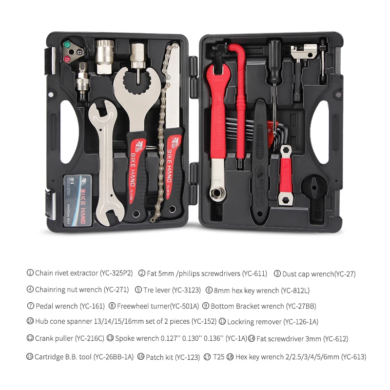 BIKEHAND 18 In 1 Multiful Bicycle Tools Kit Portable Bike Repair Tool Box Set Hex Key Wrench Remover Crank Puller Cycling Tools