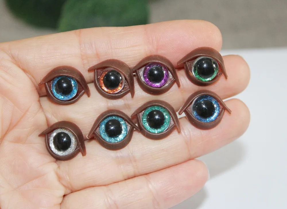 

20set/lot diy 9mm/10mm/11mm/12mm tiny round plastic clear toy safety eyes + glitter Nonwovens + brown eyelid + hard washer