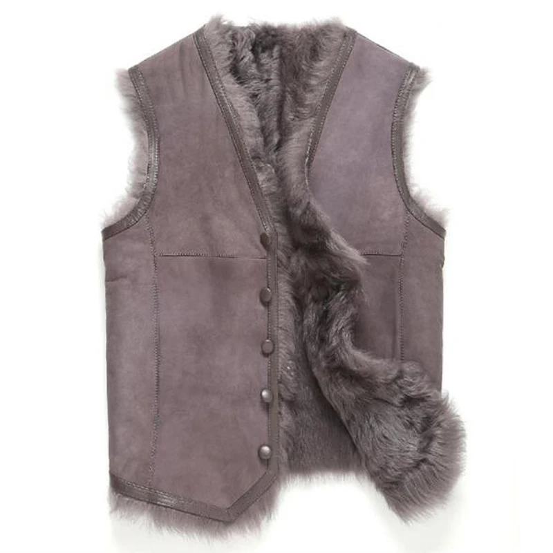 Fur Vest Men Shearling Jacket Fur Coat  Tuscany Wool Outerwear  Short V Collar Leather Coat TJ43