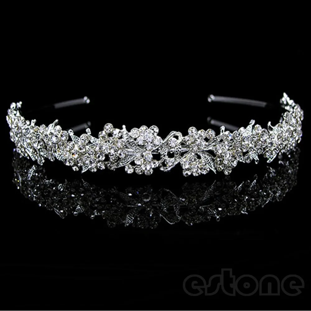 

Fashion Twinkling Full Crystal Flower Leaf Wedding Bridal Flower Girl Tiara Gift Decor Accessory #11