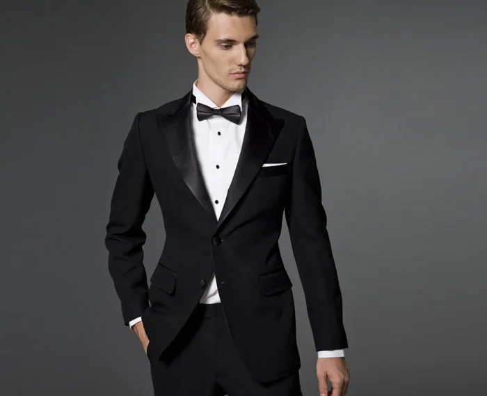 

Custom Made Mens Suits Groomsmen Peak Lapel Groom Tuxedos Black Wedding Best Man Suit (Jacket+Pants+Tie+Hankerchief) A2