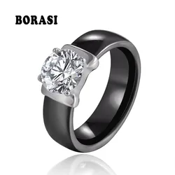 BPRASI New 6MM Ceramic Rings For Women With Big Shining Crystal Healthy Stainless Steel Jewelry Woman Wedding Engagement Ring