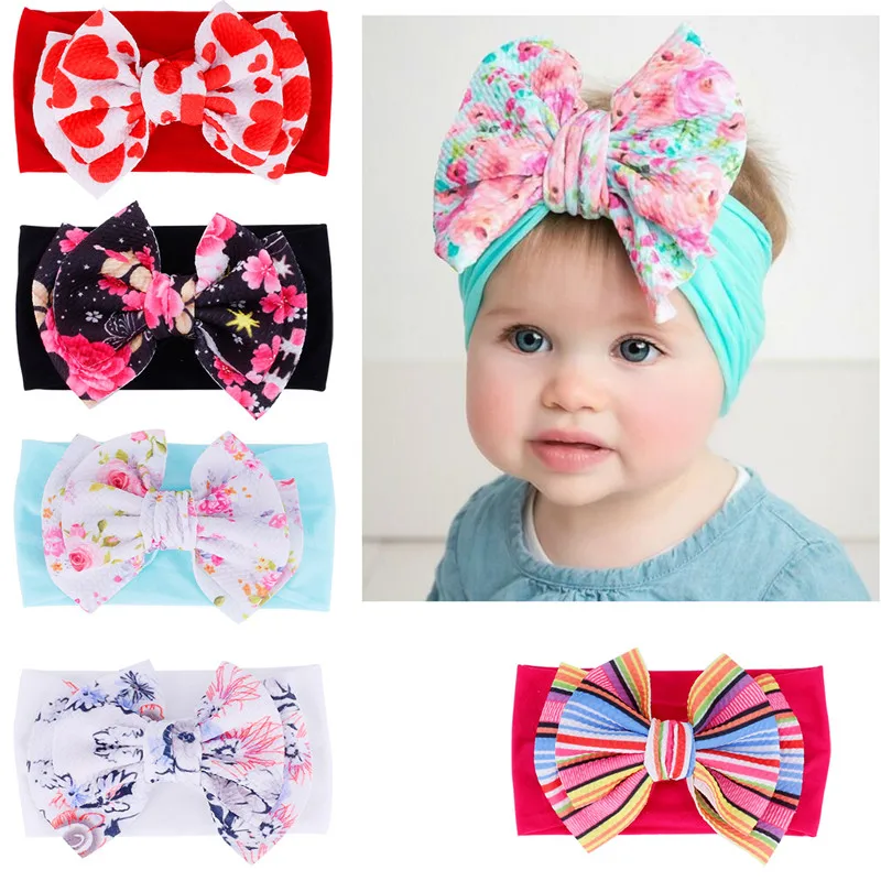 2020 New Arrival Turban Popular 5 Big Hair Bow Headband For Girls Headwrap Textured Fabric Elastic Kids DIY Hair Accessories