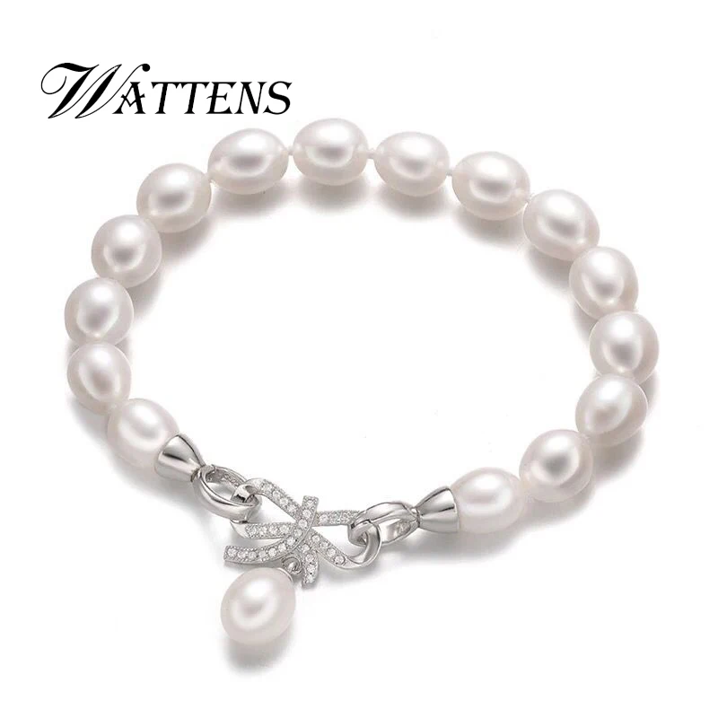 Glamour Pearl Jewelry Bracelets Natural Freshwater Pearl Bracelet 925 Sterling Silver bow-knot Bracelets Women Wedding Party