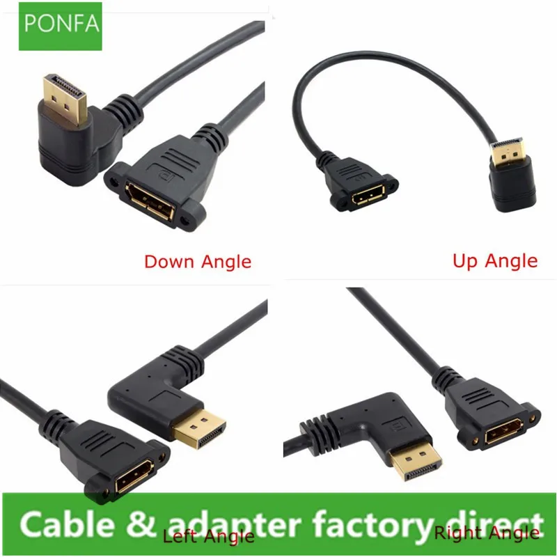 Up & Down & Left & Right angled DisplayPort DP male to DP female with screw holes video Cable Display Port 2560*1600 for desktop