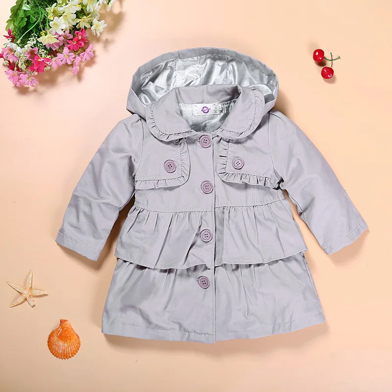 Hooyi Baby Girls Trench Coats Children Clothes Outfits Kids Hooded Girl's Outerwear Jacket Grey Hoodies Jumpers Overcoat 1-5Year