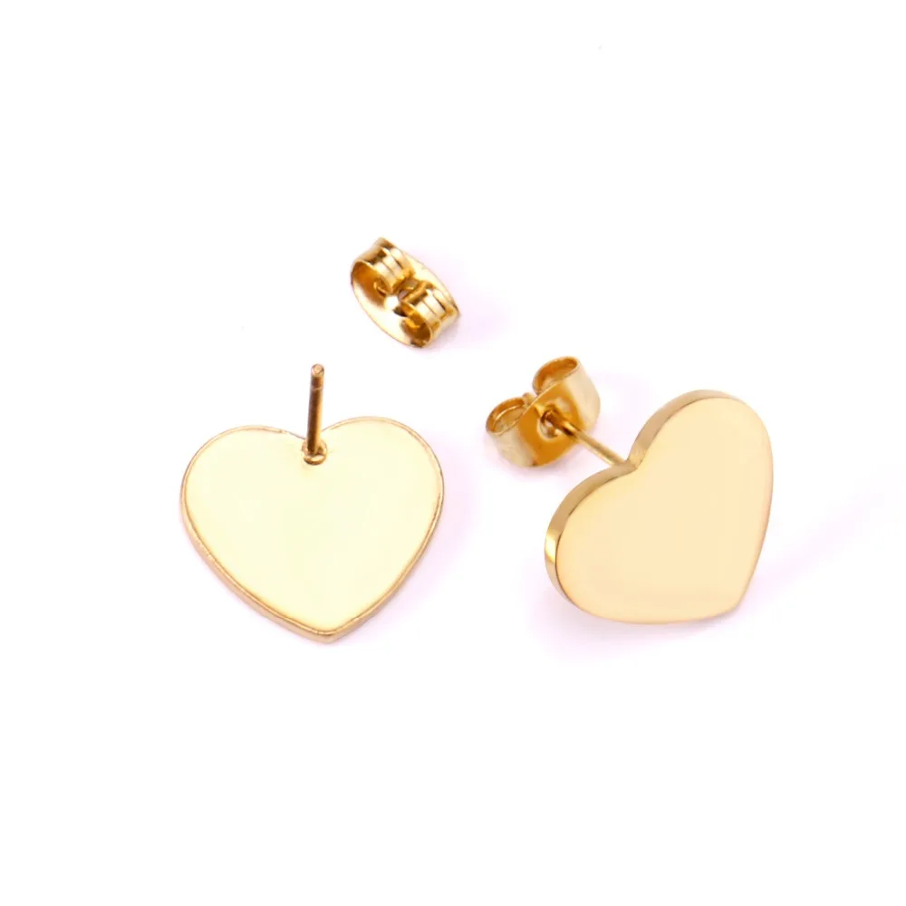 LUXUSTEEL New Heart Stud Earrings Stainless Steel  Push Back Earring Fashion Jewelry Female Bijoux Valentine\'s Gift