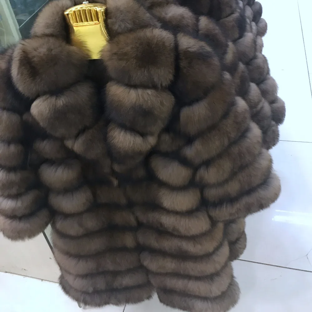 Suit collar Winter Real  Fox Fur Coat Thick Warm Imitation Sables Women\'s Light Brown Long Jacket The fox fur Coat