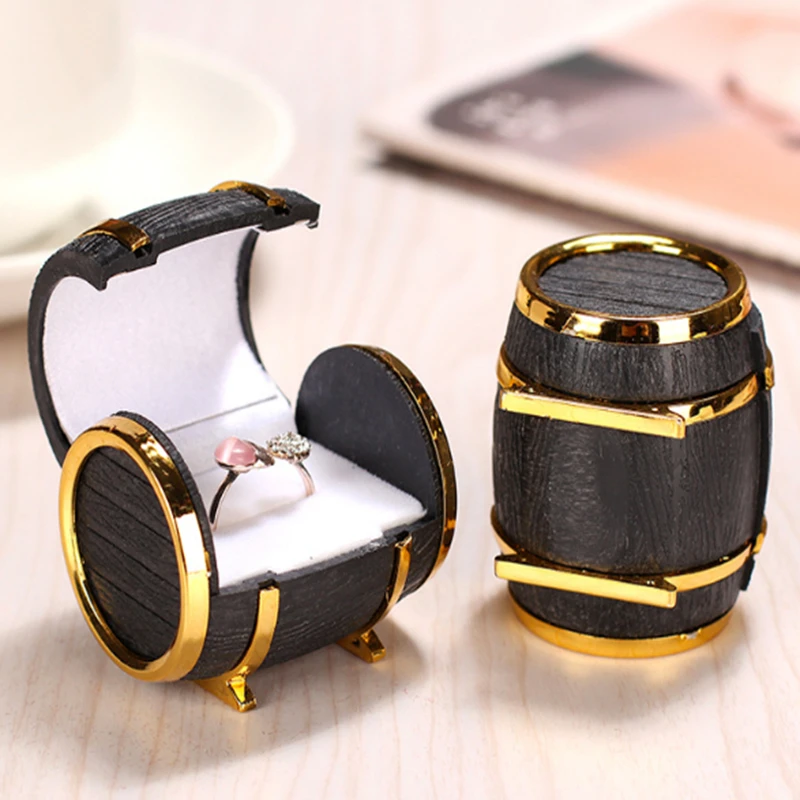 50pcs Wooden barrel ring box high-grade flocking jewelry packaging box velvet ear nail jewelry box