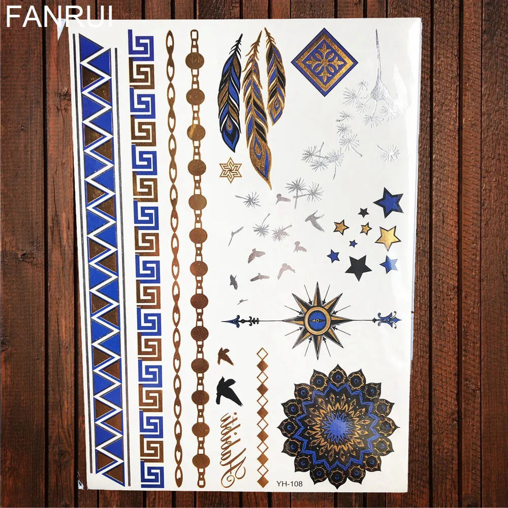 Lace Henna Flower Flash Tattoo Stickers Women Chains Gold Metallic Temporary Tattoo Girls Ankle  Waterproof Tatto Wrist Jewel